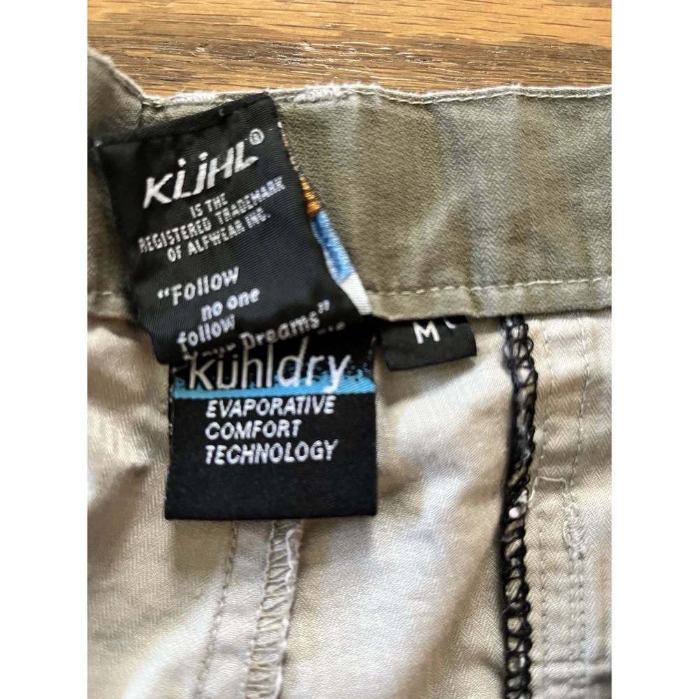 KUHL Dry Cargo Shorts Pockets Adjustable Waist Khaki Green Outdoor Men's Medium - Picture 7 of 8